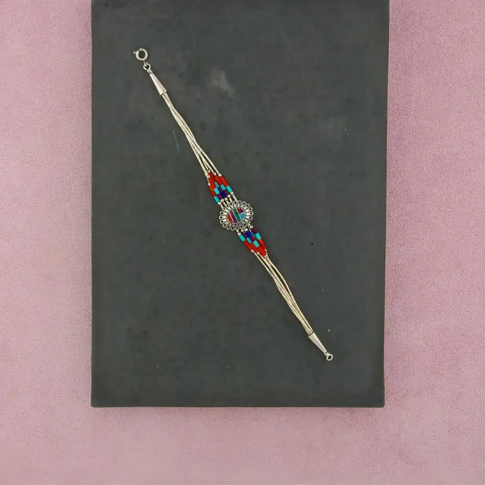 sterling silver southwestern turquoise coral lapis concho bracelet size 7in